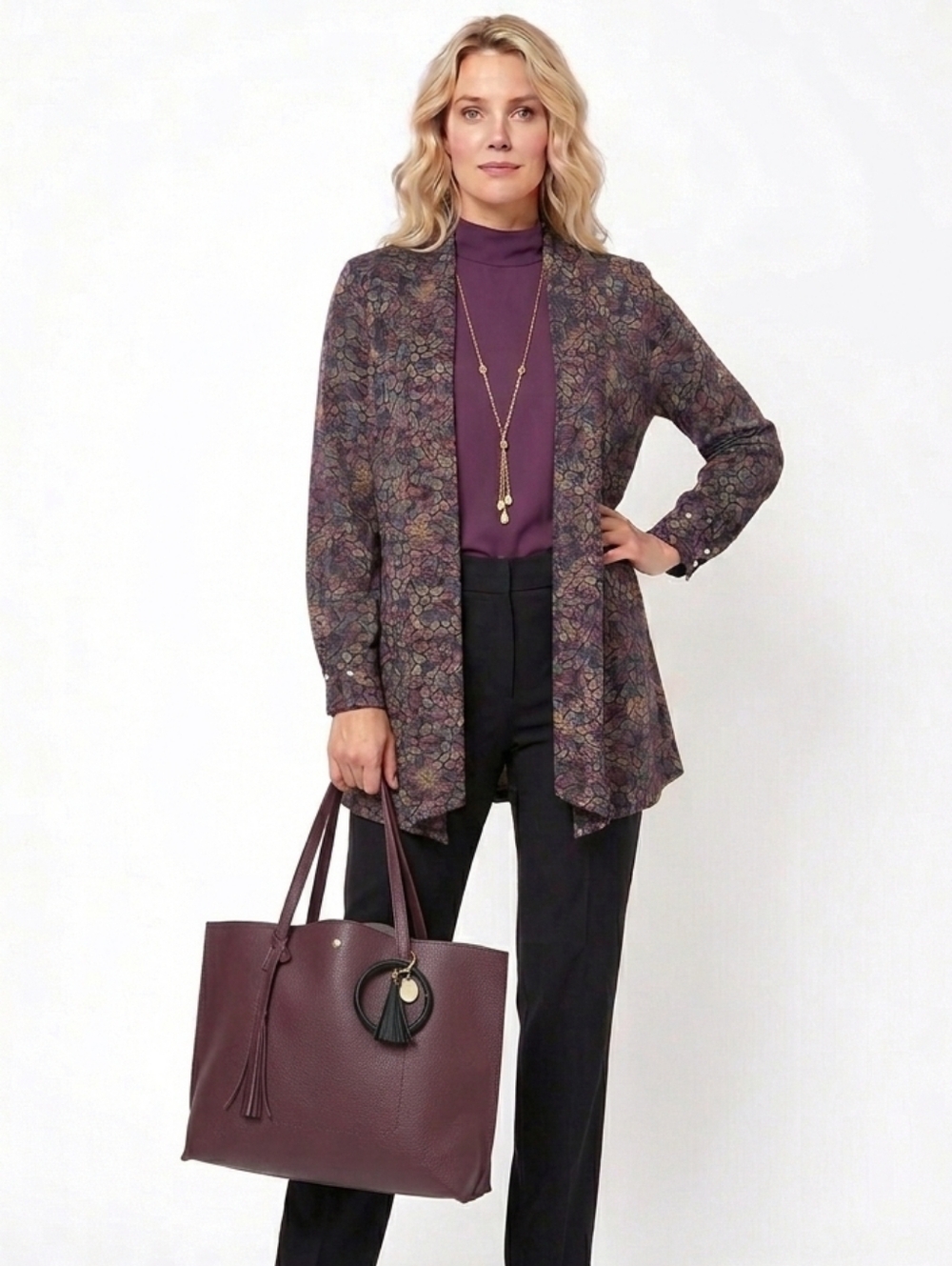 Peter Nygård Metallic Mosaic Cardigan Shimmer Stained Glass Open Front Knit
